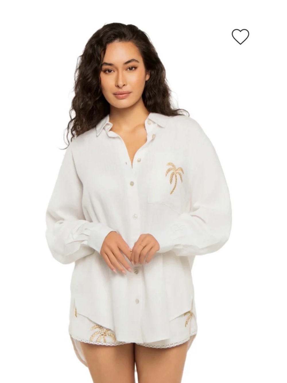 Surf Gypsy White Button-Front Palm Embroidered‎ Coverup